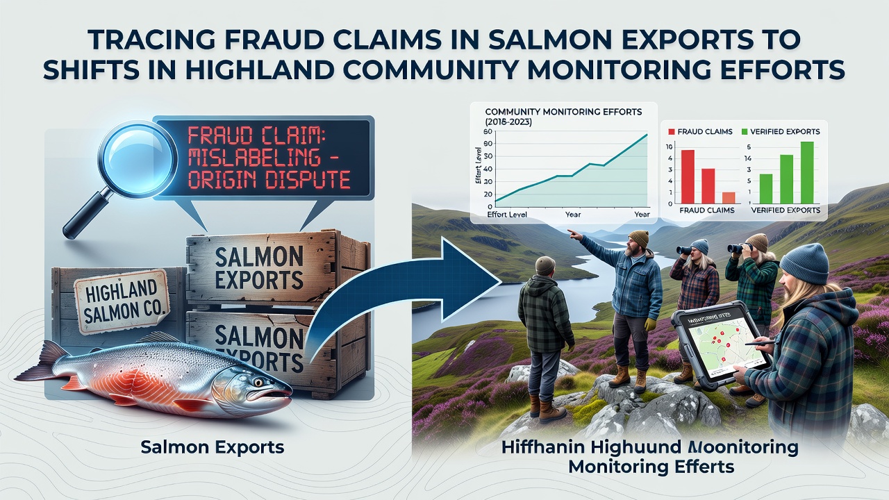 Local volunteers conducting water sampling and recording observations along a Highland river near salmon farming operations